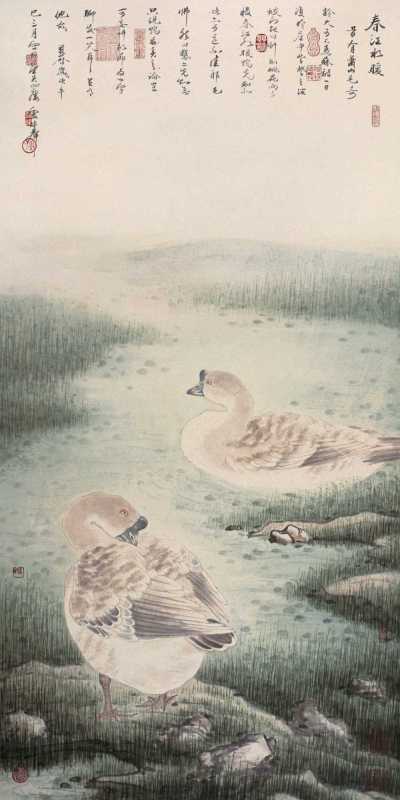 卢坤峰 辛巳（2001年）作 春江水暖 镜心